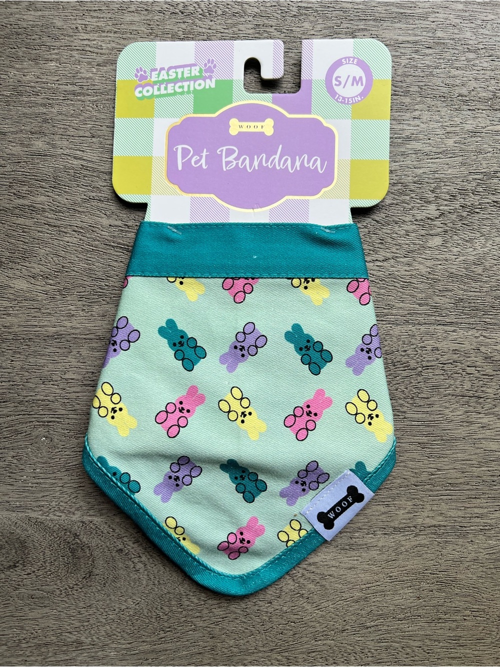 Pet Bandana in Teal with Pastel Bunny Print - S/M